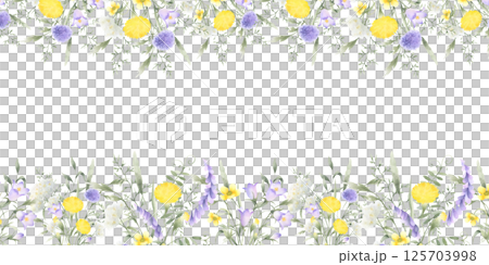 Wildflowers bellflower, dandelion, yarrow, mouse pea and meadow grasses. Hand drawn isolated watercolor rectangular frame of yellow lilac field flowers with copy space for invitations, certificates Wildflowers bellflower, dandelion, yarrow, mouse pea and meadow grasses. Hand drawn isolated watercolor rectangular frame of yellow lilac field flowers with copy space for invitations, certificates 125703998