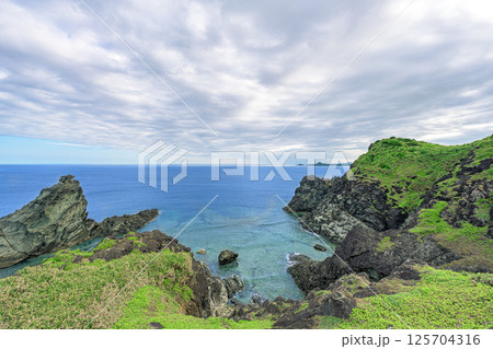 曇り空の御神崎から望む雄大な海景　ふちぶい岩　石垣島 125704316