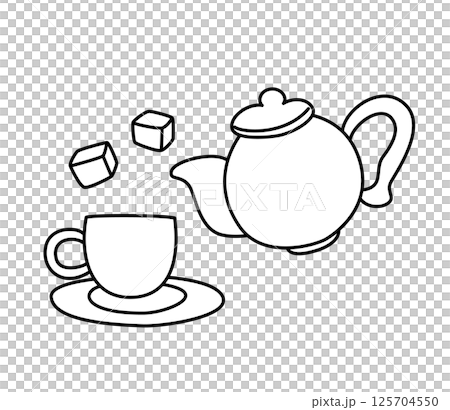 アナログなティーセットのイラスト（線画） 125704550