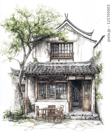 A traditional Chinese house with intricate wooden details, autumnal yellow foliage, tiled roof, and a stone path, exuding cultural charm and tranquility. A traditional Chinese house with intricate wooden details, autumnal yellow foliage, tiled roof, and a stone path, exuding cultural charm and tranquility. 125705003