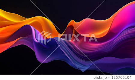 A dynamic, fluid wave of colors blending seamlessly from blue to purple to orange against a dark background, creating a visually striking and modern digital artwork. A dynamic, fluid wave of colors blending seamlessly from blue to purple to orange against a dark background, creating a visually striking and modern digital artwork. 125705104