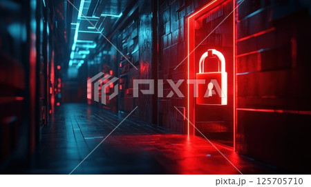 Neon corridor security access 125705710
