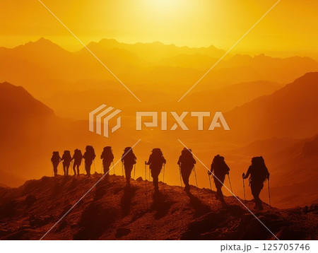 Hikers on Mountain Ridge at Sunrise (1) 125705746