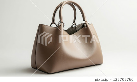 Light Brown Leather Tote Bag Against a Plain Background 125705766