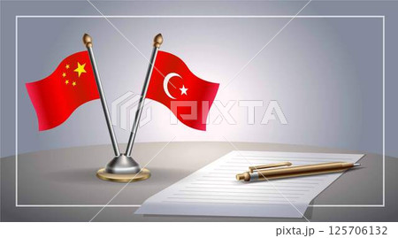 Small national flag of China and Turkey flag Relation, Template Vector Illustration 125706132
