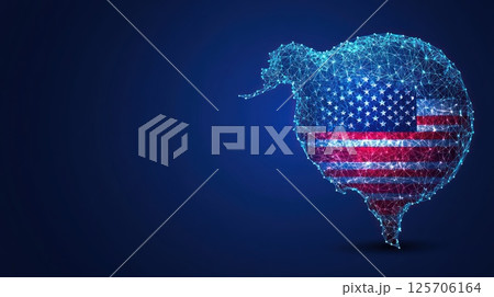 USA map, abstract design, low-poly style, American flag, dark background 125706164
