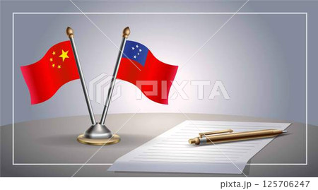 Small national flag of China and Western Samoa flag Relation, Template Vector Illustration 125706247