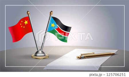 Small national flag of China and Republic of North Sudan flag Relation, Template Vector Illustration 125706251