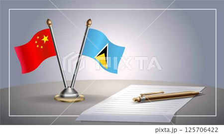Small national flag of China and ST. Lucia flag Relation, Template Vector Illustration 125706422