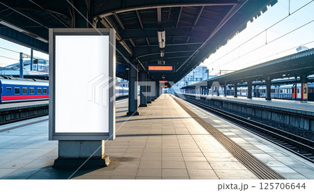 駅ホームの大型広告パネル 125706644