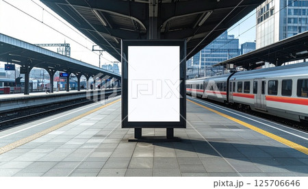 駅ホームの大型広告パネル 125706646