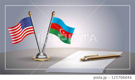 Small national flag of United States (USA) and Azerbaijan flag Relation, Template Vector Illustration 125706848