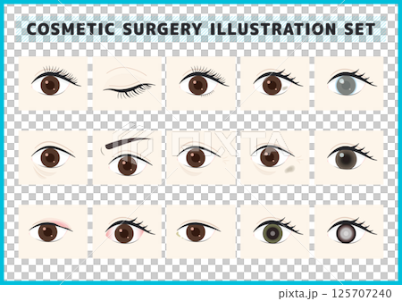 Cosmetic surgery, eye symptoms, and illness illustration material set Cosmetic surgery, eye symptoms, and illness illustration material set 125707240
