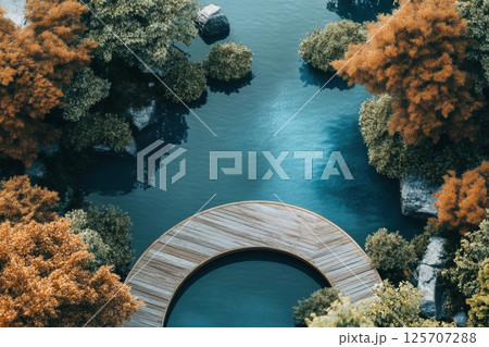 Tranquil Pond Reflects Autumn Colors with Tranquil Scenery and Peaceful Atmosphere. 125707288