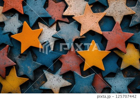 Colorful Stars Shine Brightly on Dark Background, Decoration and Holiday Theme 125707442