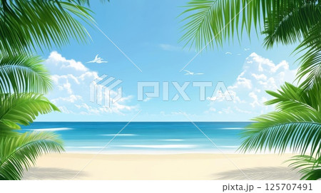 tropical beach with palm trees tropical beach with palm trees 125707491
