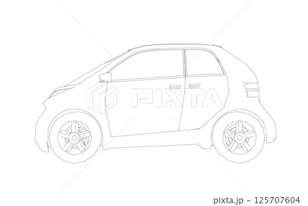 Vector flat illustration of contour small car. City car blueprint. Blank compact car template for branding or advertising. Food delivery car 125707604