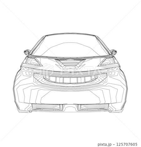 Vector flat illustration of contour small car. City car blueprint. Blank compact car template for branding or advertising. Food delivery car 125707605