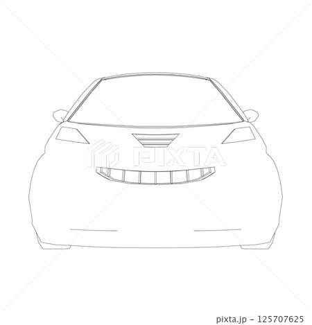 Vector flat illustration of contour small car. City car blueprint. Blank compact car template for branding or advertising. Food delivery car Vector flat illustration of contour small car. City car blueprint. Blank compact car template for branding or advertising. Food delivery car 125707625