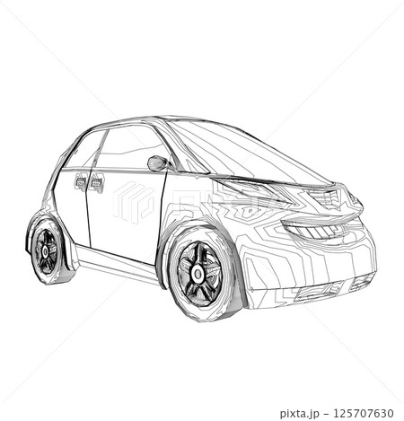 Vector flat illustration of contour small car. City car blueprint. Blank compact car template for branding or advertising. Food delivery car 125707630