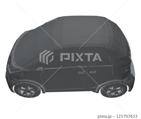 Vector illustration of gray polygonal small car. City car polygonal. Blank compact car template for branding or advertising. Food delivery car. 3D 125707633