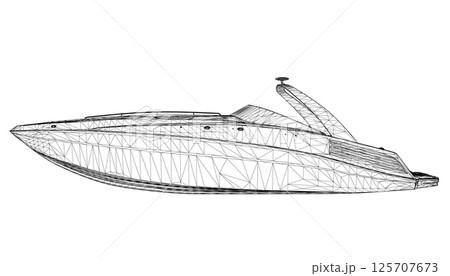 Wireframe Speedboat isolated vector illustration. Luxury and expensive boat. 3D Wireframe Speedboat isolated vector illustration. Luxury and expensive boat. 3D 125707673