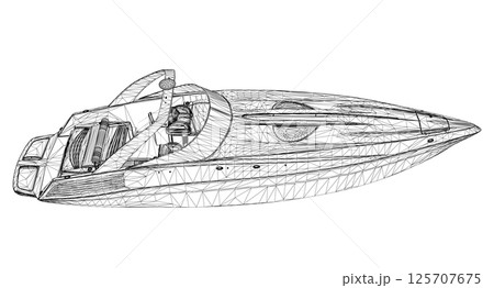 Wireframe Speedboat isolated vector illustration. Luxury and expensive boat. 3D 125707675