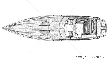 Wireframe Speedboat isolated vector illustration. Luxury and expensive boat. 3D Wireframe Speedboat isolated vector illustration. Luxury and expensive boat. 3D 125707676