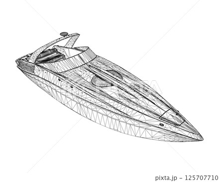 Wireframe Speedboat isolated vector illustration. Luxury and expensive boat. 3D 125707710
