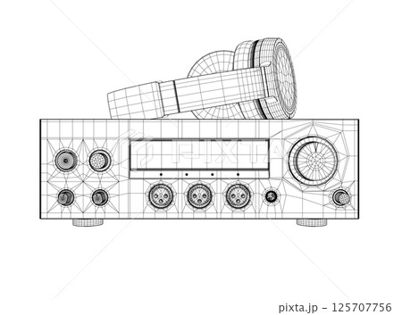 Professional equipment for electronic music wireframe. Stereo headphones in wireframe trend style on a white background. Vector illustration. 3D 125707756