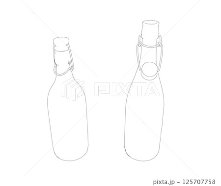 Contour wine bottles on white background. Contour Open and closed bottle of wine. Vector illustration. 125707758