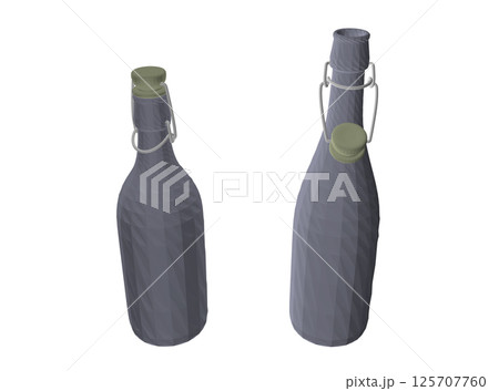 Polygonal wine bottles on white background. Polygonal Open and closed bottle of wine. Vector illustration. 3D 125707760