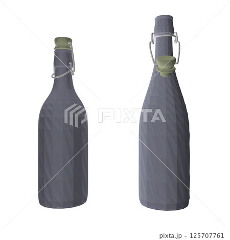 Polygonal wine bottles on white background. Polygonal Open and closed bottle of wine. Vector illustration. 3D 125707761