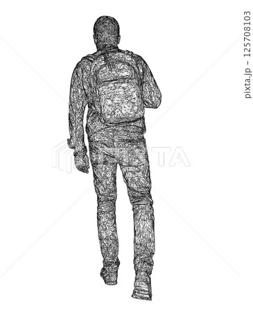 Wireframe of man walking with backpack on his...のイラスト素材 [125708103] - PIXTA