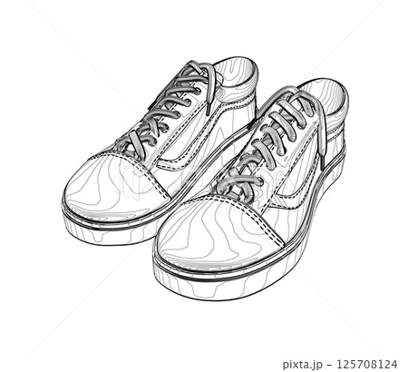 Outline sneakers on white background. Run Concept. Vector illustration. Sneakers for summer. Vector stock illustration. Sport wear for men and women Outline sneakers on white background. Run Concept. Vector illustration. Sneakers for summer. Vector stock illustration. Sport wear for men and women 125708124