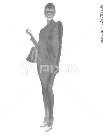 Polygonal model of a woman with shopping bag vector. Young stylish woman in trench dress. Fashion illustration. Vector illustration. 3D. Polygonal model of a woman with shopping bag vector. Young stylish woman in trench dress. Fashion illustration. Vector illustration. 3D. 125708136