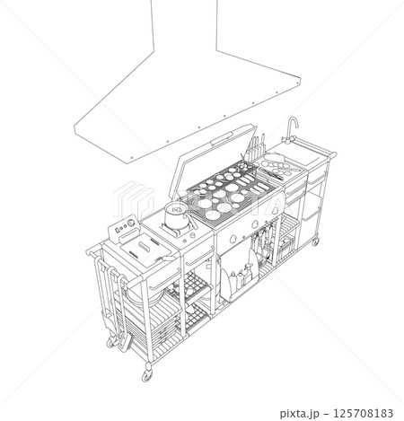 Barbecue / BBQ Gas Grill Clipart - Outline. Vector illustration food cooking on a charcoal grill. Barbecue / BBQ Gas Grill Clipart - Outline. Vector illustration food cooking on a charcoal grill. 125708183
