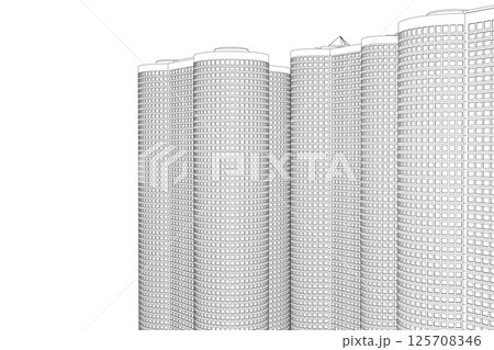 City buildings skyline of metropolitan outline. Town skyline line art vector illustration. Abstract modern urban landscape drawing background, architecture building construction perspective design. 3D City buildings skyline of metropolitan outline. Town skyline line art vector illustration. Abstract modern urban landscape drawing background, architecture building construction perspective design. 3D 125708346