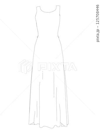 Outline of a long women dress made of black lines isolated on a white background. Vector illustration. Outline of a long women dress made of black lines isolated on a white background. Vector illustration. 125708446