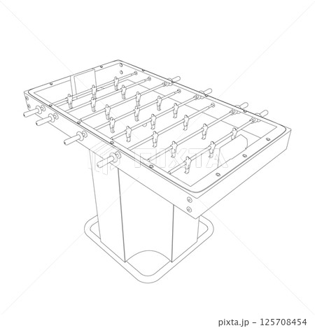 Outline Table Football Game Hobby or Leisure Isometric View. Contour Table Soccer. Sport team football players. For entertainment sports. Play and fun concept. Kicker, bar football. Kids football. 125708454