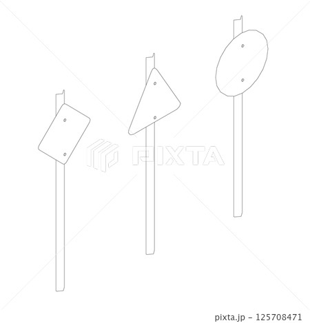Outline of road sings set isolated on white background. Road empty board sing. Vector illustration. Isometric view. 125708471
