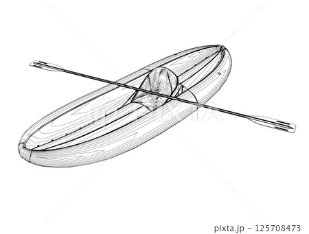 Outline of Inflatable Boat With Peddle. Cartoon Simple Style Isolated Flat Vector Illustration On White Background. Rubber inflatable boat transportation vector. 125708473