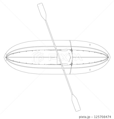 Outline of Inflatable Boat With Peddle. Cartoon Simple Style Isolated Flat Vector Illustration On White Background. Rubber inflatable boat transportation vector. Top view. 125708474