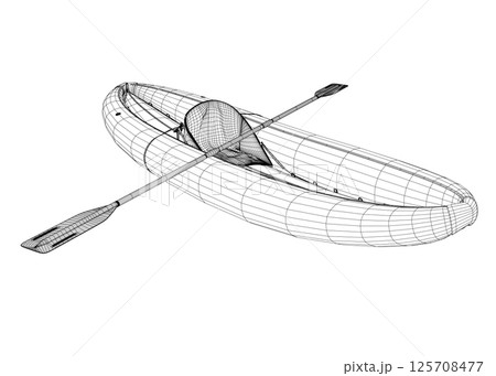 Wireframe of Inflatable Boat With Peddle. Cartoon Simple Style Isolated Vector Illustration On White Background. Rubber inflatable boat transportation vector. 3D. Wireframe of Inflatable Boat With Peddle. Cartoon Simple Style Isolated Vector Illustration On White Background. Rubber inflatable boat transportation vector. 3D. 125708477