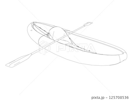 Outline of Inflatable Boat With Peddle. Cartoon Simple Style Isolated Flat Vector Illustration On White Background. Rubber inflatable boat transportation vector. 125708536