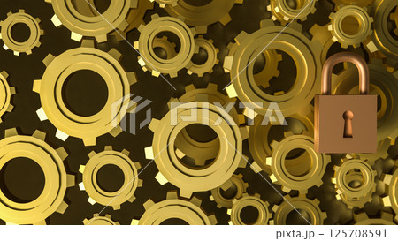 The Master key lock and Gears for security concept 3d Rendering. 125708591