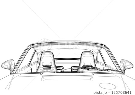 Empty car cabin or interior view from windshield, flat vector illustration. Contour of car interior isolated on a white background. Interior view from the rear seat. Vector illustration 125708641