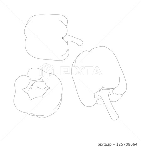 Set of Pepper logo template icon vector illustration. Black and white contour with bell peppers. Monochrome outline of set bell pepper isolated on white. Vector illustration. Set of Pepper logo template icon vector illustration. Black and white contour with bell peppers. Monochrome outline of set bell pepper isolated on white. Vector illustration. 125708664