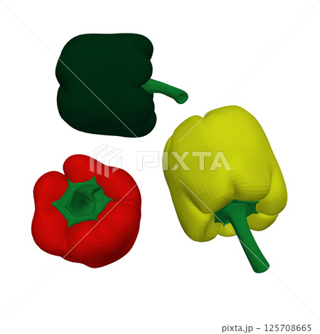 Set of Pepper logo template icon vector illustration. Polygonal model with bell peppers. Set bell pepper isolated on white. Vector illustration. 3D. Set of Pepper logo template icon vector illustration. Polygonal model with bell peppers. Set bell pepper isolated on white. Vector illustration. 3D. 125708665
