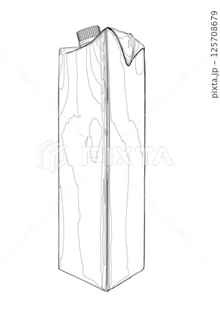 Vector illustration linear, tetrapack of milk or juice, drawn line sketch, advertising presentation show. Outline style illustration of tetrapack of milk on a white background. Vector illustration. Vector illustration linear, tetrapack of milk or juice, drawn line sketch, advertising presentation show. Outline style illustration of tetrapack of milk on a white background. Vector illustration. 125708679